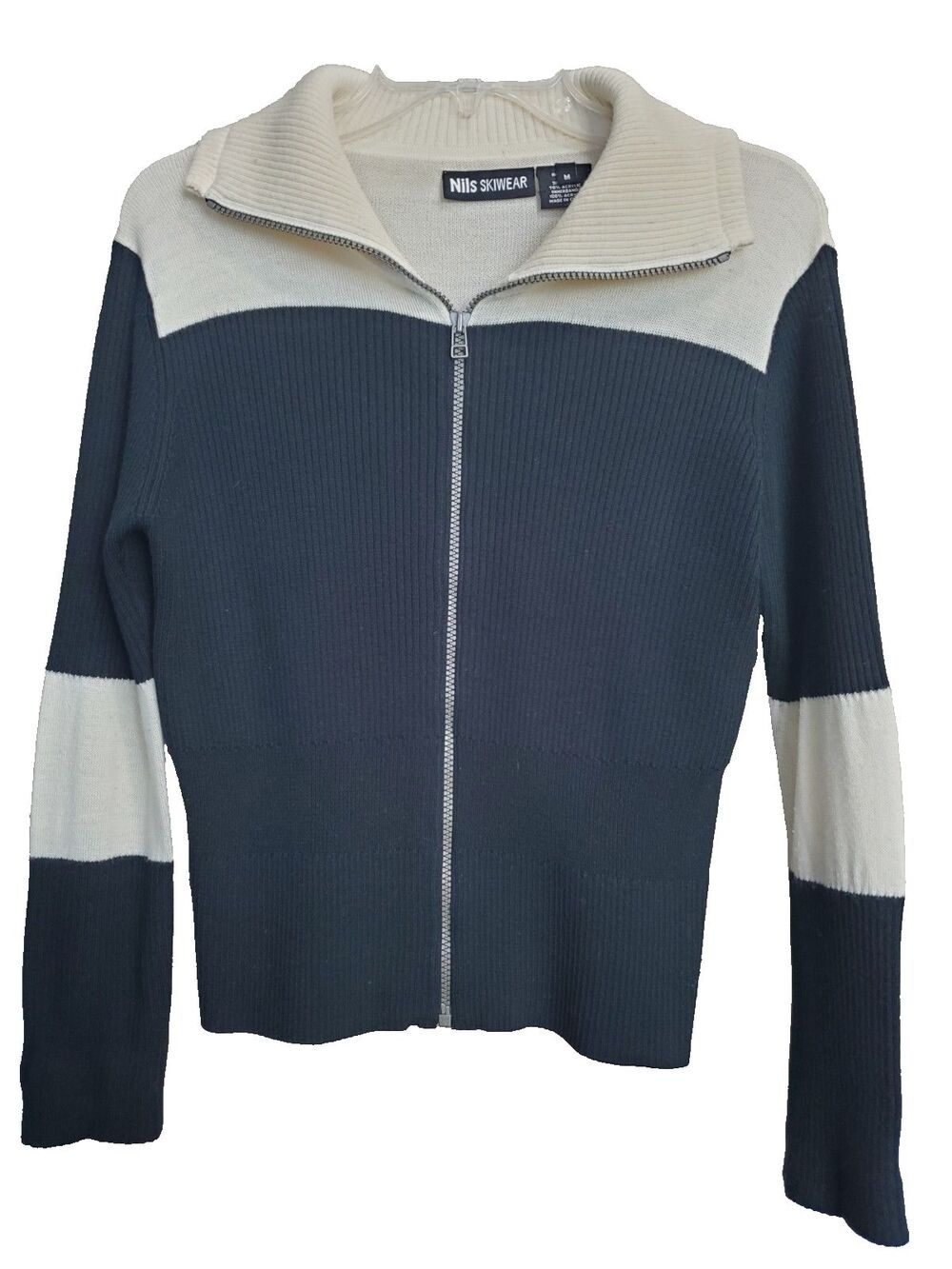 Nils Skiwear Wool Blend Colorblock Full-Zip Turtleneck Sweater Size M Vintage